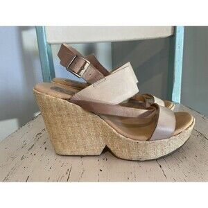 Korks by Kork Ease Womens Tan Leather Ankle‎ Strap Sandals Wedge Heel US 8 EU 39
